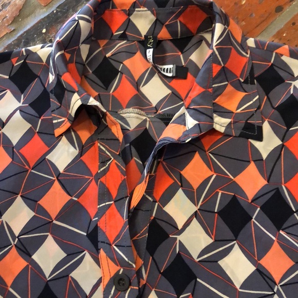 Plenty by Tracy Reese geometric print 100% silk top szM - Picture 6 of 12